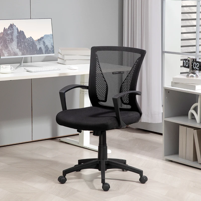 HOMCOM Cadeira de Escritório Assento com Encosto em Malha Respirável Altura Ajustável 62x60x92-102 cm Preto