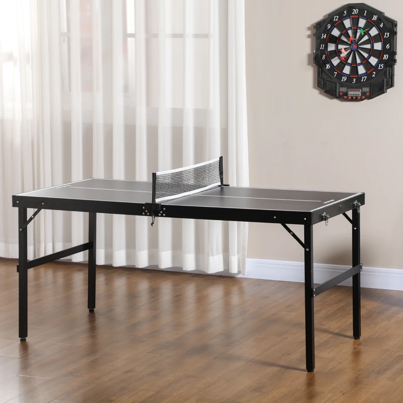 SPORTNOW Mini table de ping pong pliable table de ping-pong d'intérieur avec filet, balles, poignée, 152 x 76 x 72 cm noir