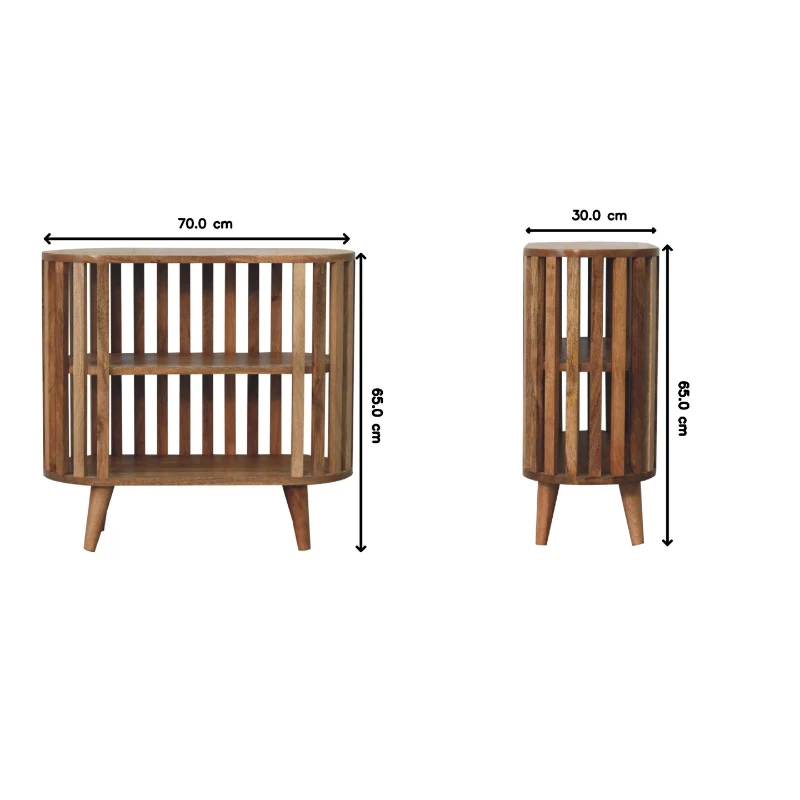 Solid Mango Wood Ariella Cabinet with 2 Open Shelves with Oak-like Finish, Bedside Shelf with Slim Nordic Legs, 30L x 70W x 65H cm, Brown