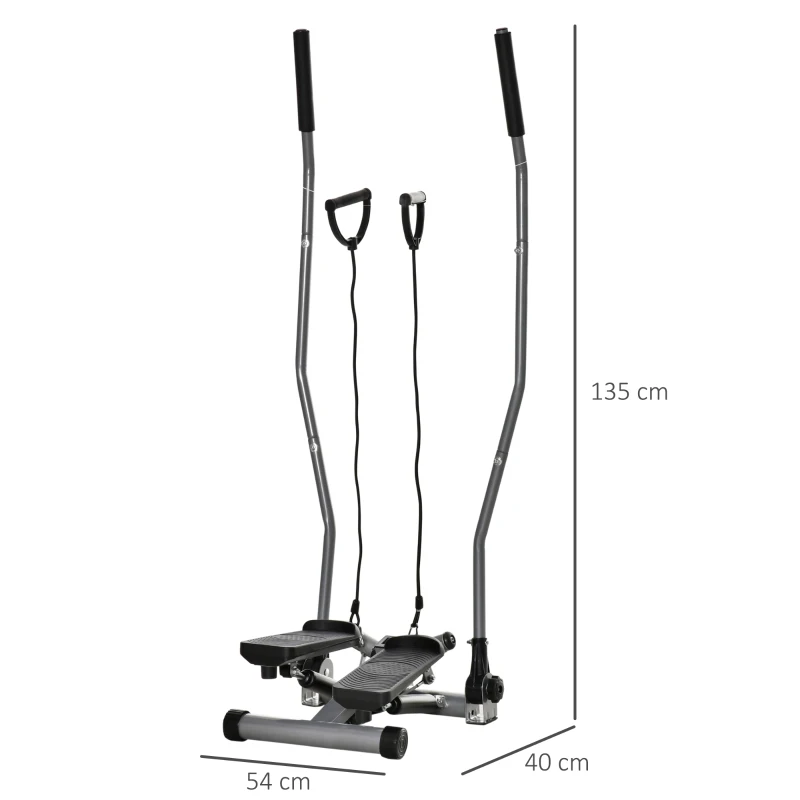 HOMCOM Stepper com Guiadores Extensores Aparelho Fitness com Ecrã Lcd Multifunções Aço Abs 54x40x135 cm Preto e Prata