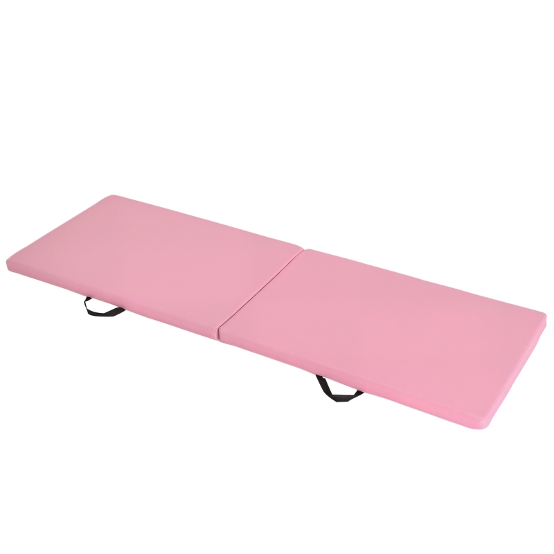 HOMCOM Tapete de Ginástica Yoga Pilates Fitness Dobrável Portátil Grande Conforto 180x60x5 cm Revestimento Sintético Rosa
