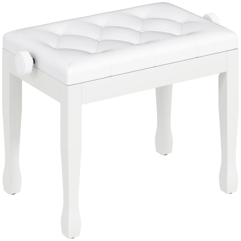 HOMCOM Banc de piano, banc de clavier réglable en hauteur en bois massif, siège rembourré, 64 x 35 x 45-55 cm, blanc