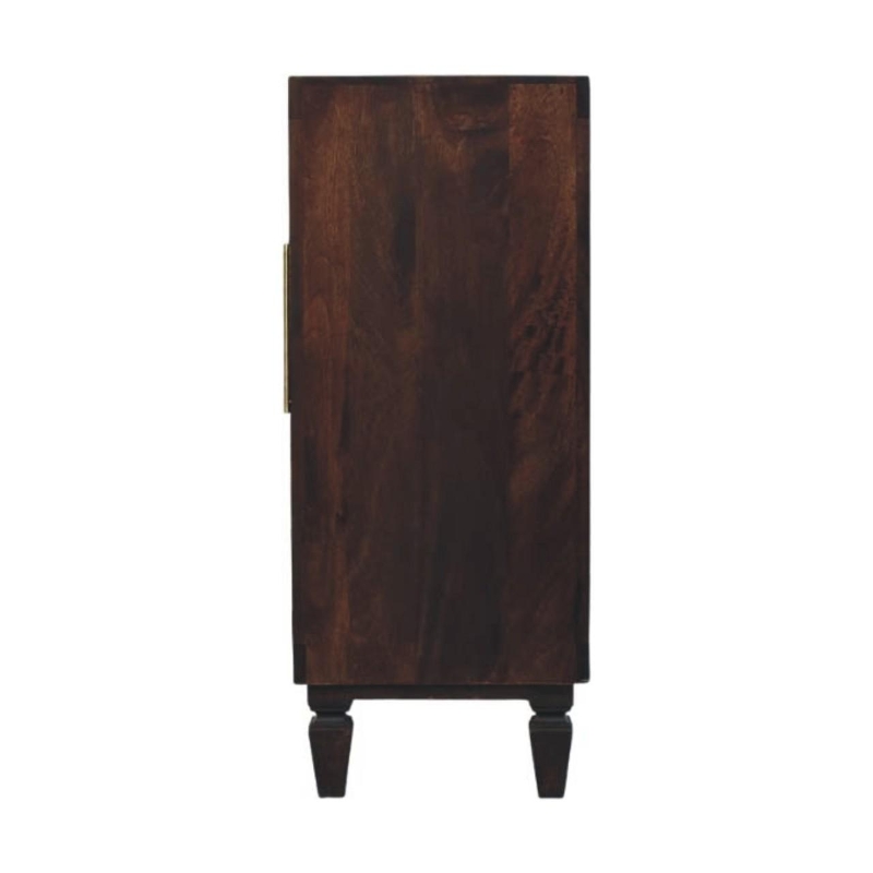 Solid Mango Wood Cabinet with 2 Doors and 2 Shelves, Textured Hand-finished Surface, Table with Playful Animal Carving, 35L x 85W x 86H cm, Brown