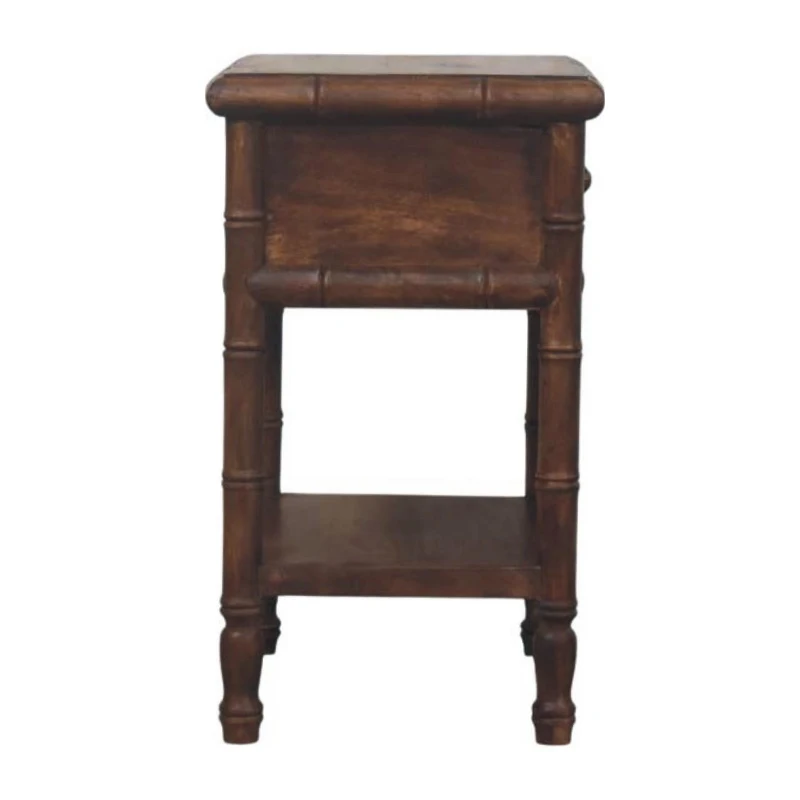 Solid Mango Wood Bedside Table with Drawer and Open Slot, Bedside Cabinet with Hand-Finished Construction, 36L x 45W x 60H cm, Brown