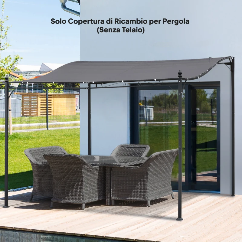 Outsunny Telo di Ricambio per Pergola da Giardino 3x3 m con 16 Fori di Drenaggio, 297x297 cm, Grigio