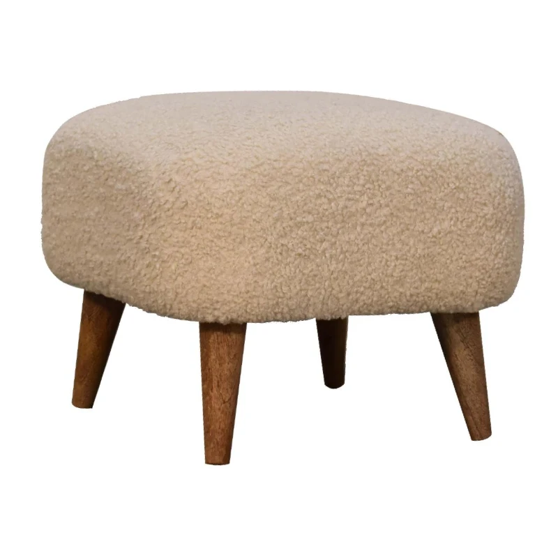 Solid Mango Wood Bouclé Square Footstool with Space-Saving Profile, Upholstered Footstool with Nordic Slim Legs, 40L x 40W x 35H cm, Brown