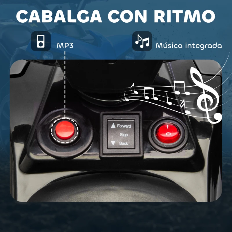 AIYAPLAY Quad Eléctrico para Niños 6 V Quad para Niños de 37 a 72 Meses Velocidad hasta 3 km/h Faros y Música 70x42x45 cm Azul