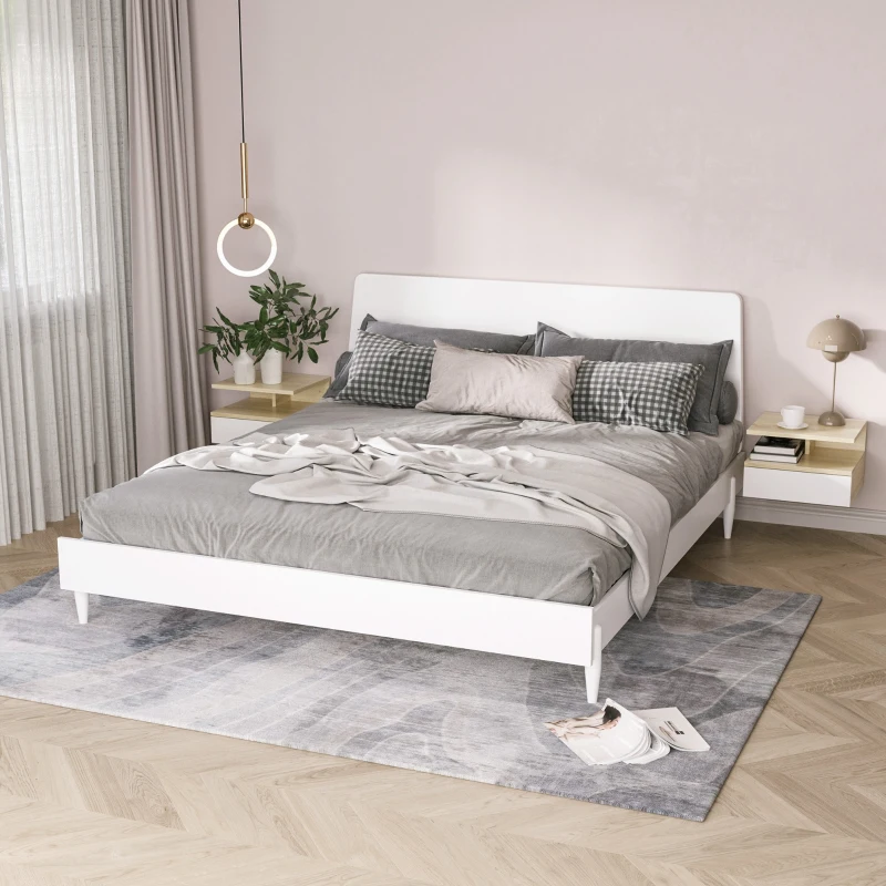 HOMCOM Lot de 2 Tables de Chevet murales - Lot de 2 Tables de Nuit - tiroir Coulissant, Niche, Plateau - Panneaux Particules aspect chêne clair, blanc