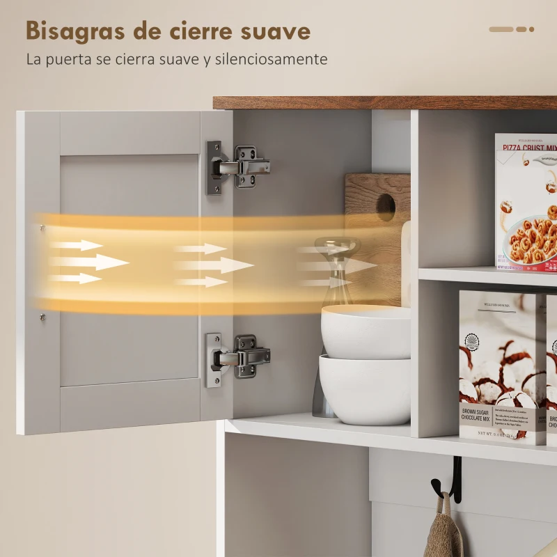 HOMCOM Alacena de Cocina con Botellero para 8 Botellas 4 Puertas 3 Cajones Encimera Amplio 100x38x172 cm Blanco