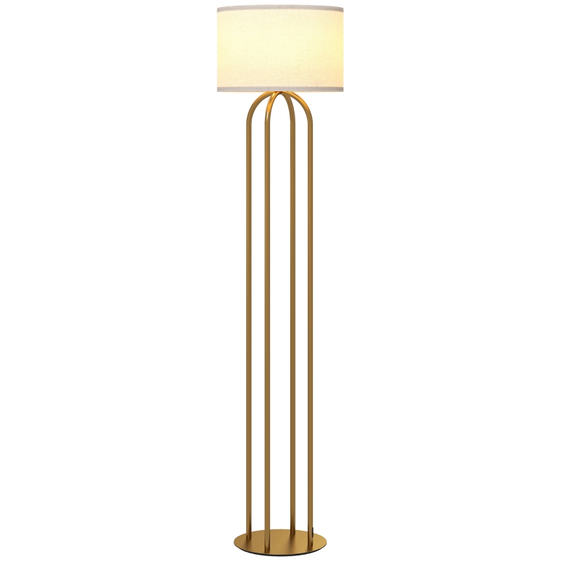 HOMCOM Candeeiro de Pé para Sala Candeeiro de Pé com Cúpula em Linho e Interruptor No Pé Ø 38x161 cm Dourado e Bege