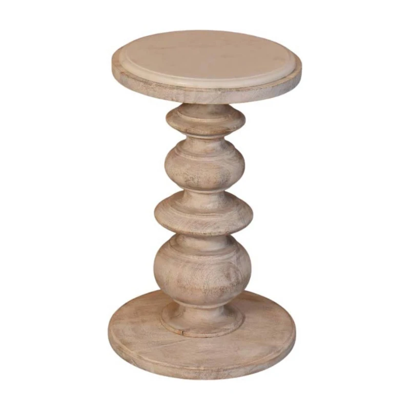 Solid Mango Wood Accent Table with Eco‑Conscious 100% Solid, Hand‑Finished Circular Desk with Durable Construction, 38L x 38W x 60H cm, Beige