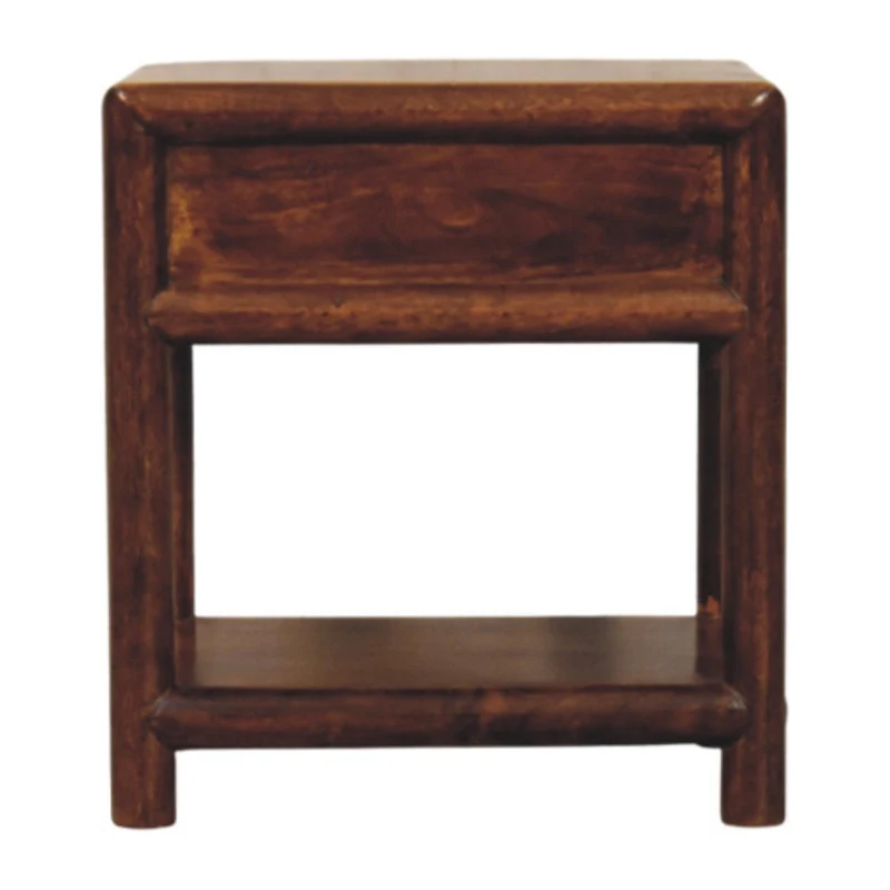 Solid Mango Wood Regency Nightstand with Drawer and Open Shelf, Hand‑finished Table for Living Room, 35L x 45W x 50H cm, Brown