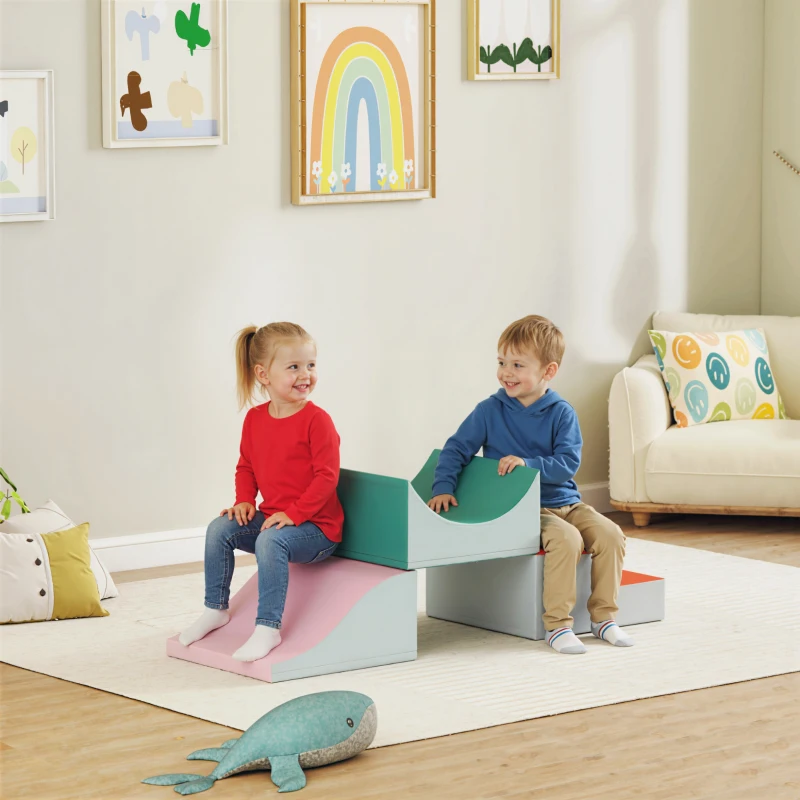 AIYAPLAY 3-teiliges Kletter- und Krabbelset für Kleinkinder, Kunstleder, Schaumstoff, Hellgrau