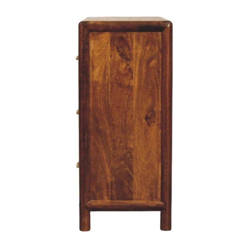 Solid Wood Regency 3-Drawer Chest with Generous Organisation and Elegant Circular Silhouette, Table for Living Room, 35L x 75W x 80H cm, Brown