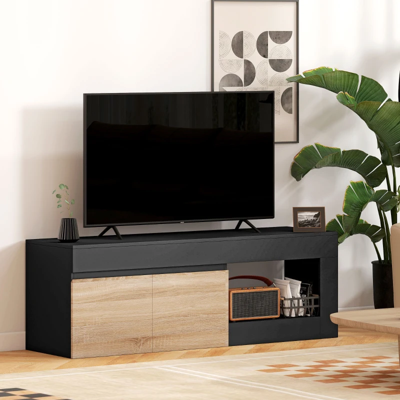 HOMCOM Móvel para Tv 2 Portas para Televisores de Até 60" Móvel para Tv com Armário e Prateleira Aberta Preto