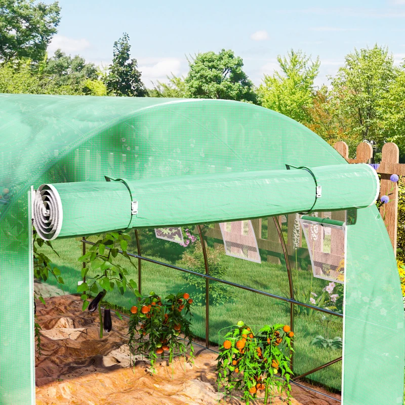 Outsunny Capa de Reposição Estufa Túnel 12 m² 4x3x2 m Pe Anti-Uv Impermeável 8 Janelas Porta Enrolável com Zíper Verde