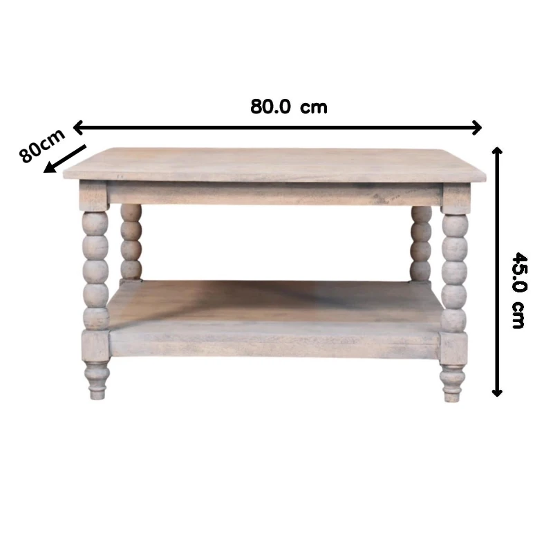 Solid Mango Wood Coffee Table with Open Storage Slot, Side Table with Durable Hand-Finished Circular Design, 80L x 80W x 45H cm, Beige