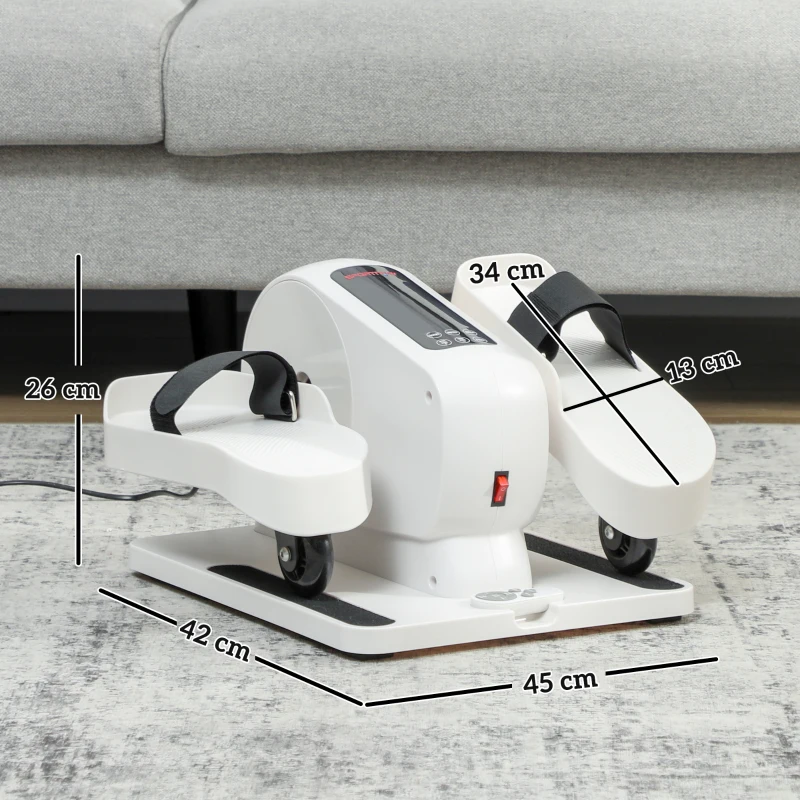 SPORTNOW Pedaleira para Apartamento Elíptico de Secretária Ecrã Lcd Telecomando e 12 Velocidades Ajustáveis 45x42x26 cm Branco