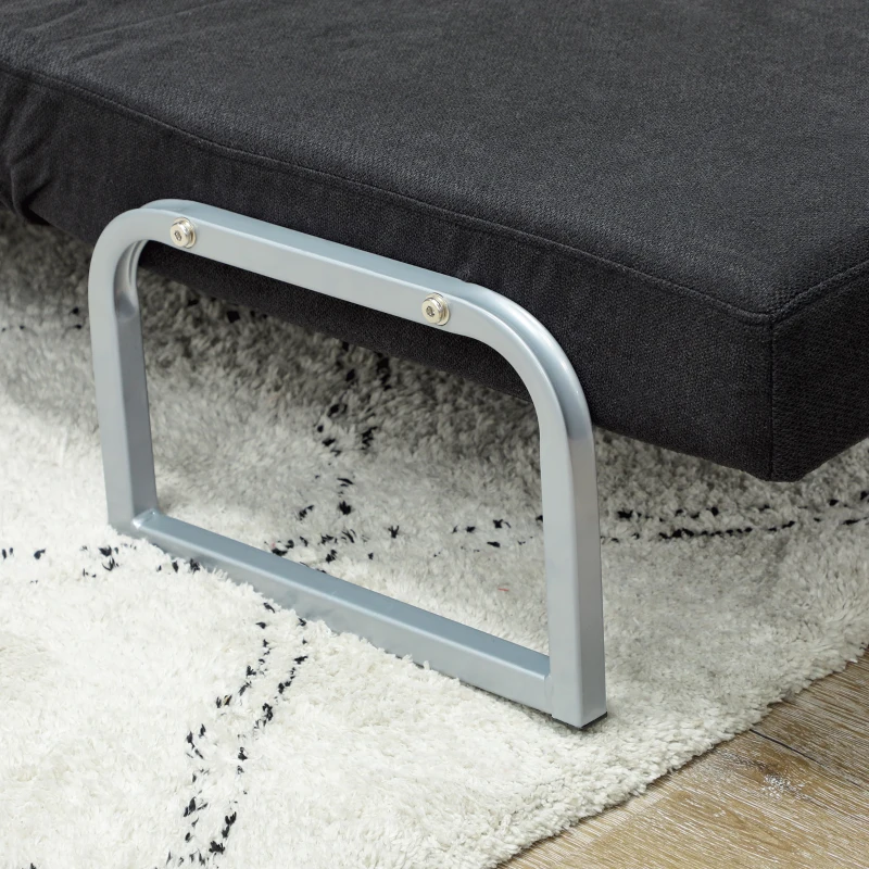 HOMCOM Poltrona 3 em 1 Sofá Cama Individual Almofadas Lombar e de Braços Base Metálica Linho 73x78x81 cm Preto