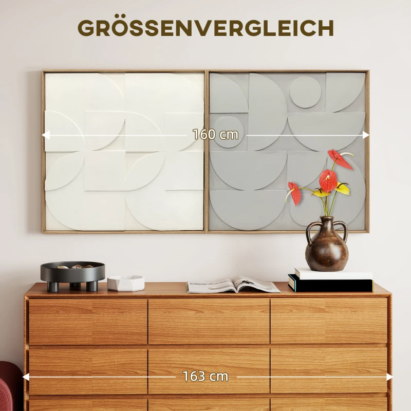 HOMCOM Wanddeko 3D 2er Set geometrisch Wanddekoration Modern Wand Deko für Wohnzimmer, Flur, 80 x 3,5 x 80 cm, Weiß