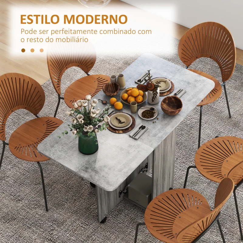 HOMCOM Mesa de Refeição Dobrável com Rodas Mesa Abatível com 2 Gavetas e Armário Mesa Auxiliar Multifuncional 120x60x76,5 cm Cinza