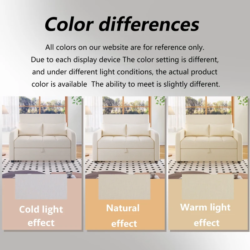 Multifunctional Folding Sofa Bed with Adjustable Backrest and 2 Cushions, Daybed Ideal for Small Flats, 127L x 75-180W x 94H cm, Off White