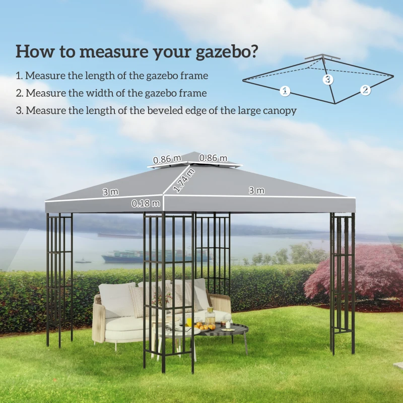 Outsunny Telo di ricambio per gazebo 3 x 3 m impermeabile tetto a doppio strato fori di scarico Grigio chiaro