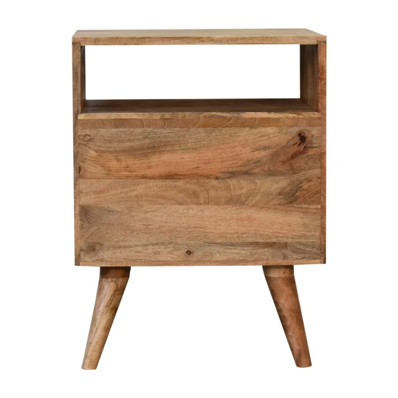 Solid Mango Wood Bedside Table with 2 Smooth‑Gliding Drawers and Open Shelf, Hand‑Finished Desk with Durable Storage, 35L x 45W x 60H cm, Brown