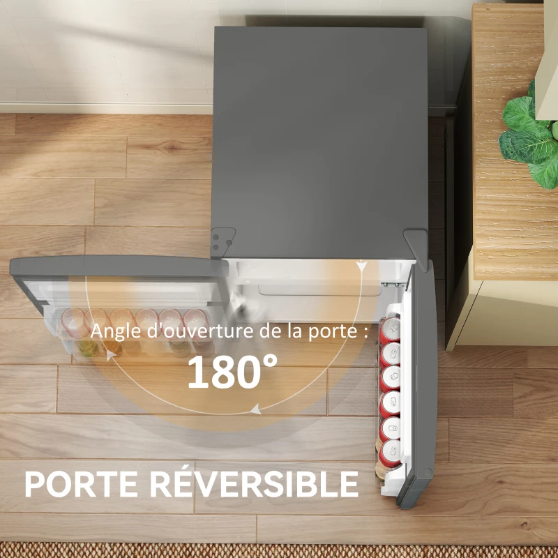 HOMCOM Réfrigérateur congélateur 88 L, petit réfrigérateur combiné avec portes réversibles et éclairage, 45,5x50x86,5cm, gris(m-6)