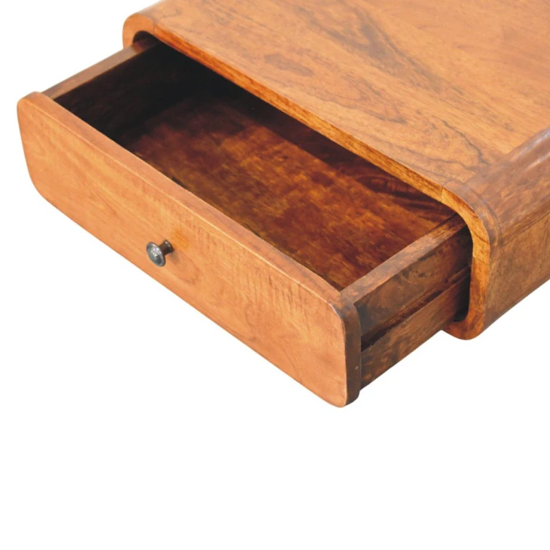 Solid Mango Wood Wall-Mounted Bedside Table with Drawer and Durable Space-Saving Construction, Desk for Bedroom, 32L x 45W x 15H cm, Brown