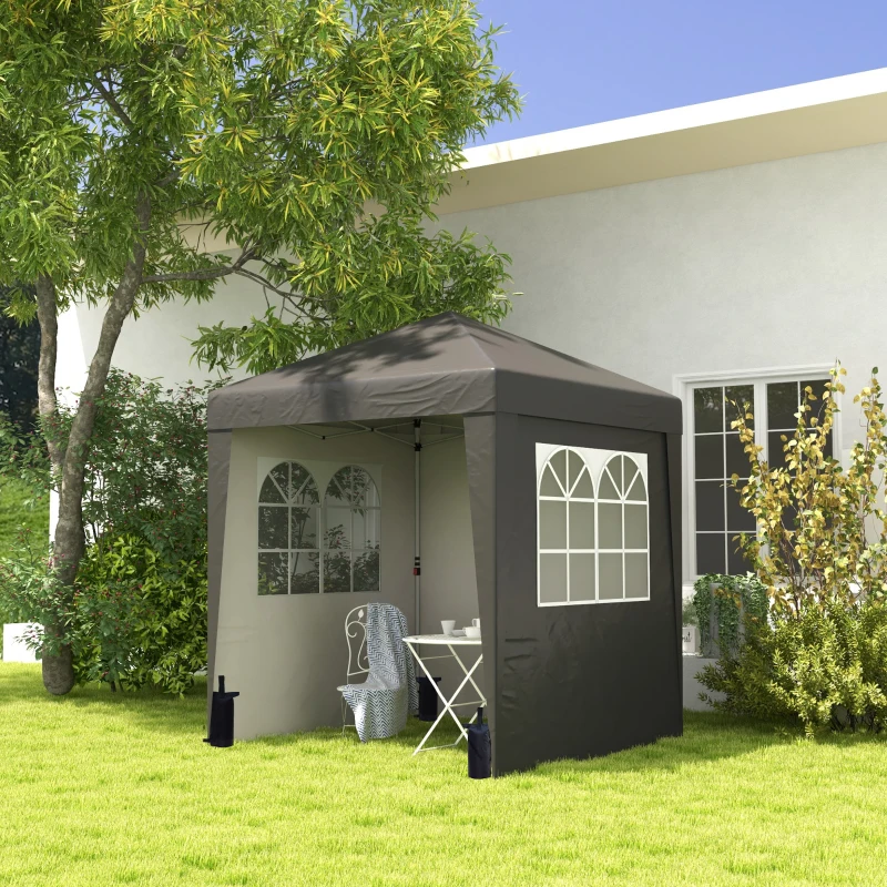 Outsunny Tonnelle barnum de jardin pop-up pliant réglable en hauteur protection UV 30+ 3 parois latérales gris