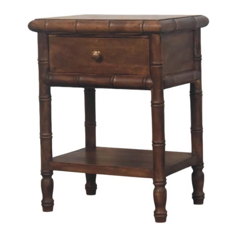 Solid Mango Wood Bedside Table with Drawer and Open Slot, Bedside Cabinet with Hand-Finished Construction, 36L x 45W x 60H cm, Brown