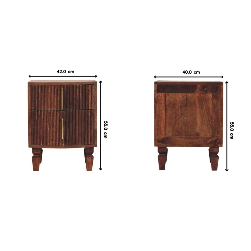 Solid Wood Harper Bedside Table with Eco-Conscious Durable Build, Bedside Cabinet with 2 Smooth-Gliding Drawers, 40L x 42W x 55H cm, Brown
