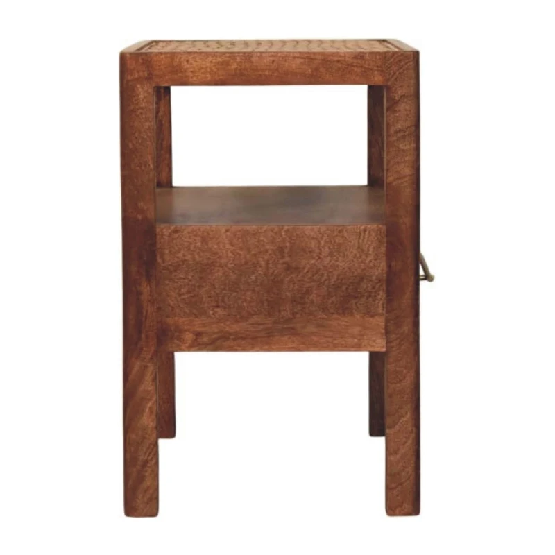 Caldera Solid Mango Wood Bedside Table with Drawer and Shelf, Bedside Cabinet with Hand-finished Design, 35L x 55W x 55H cm, Brown