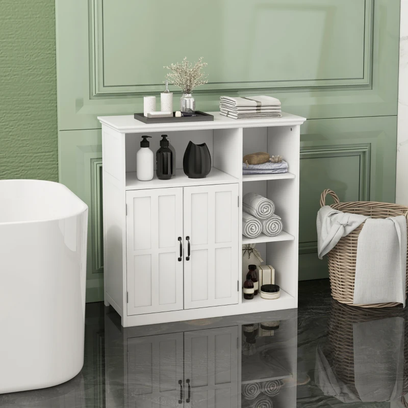 kleankin Meuble salle de bain, armoire salle de bain sur pied avec double porte, tiroir, compartiments ouverts, 80x34x81cm, blanc