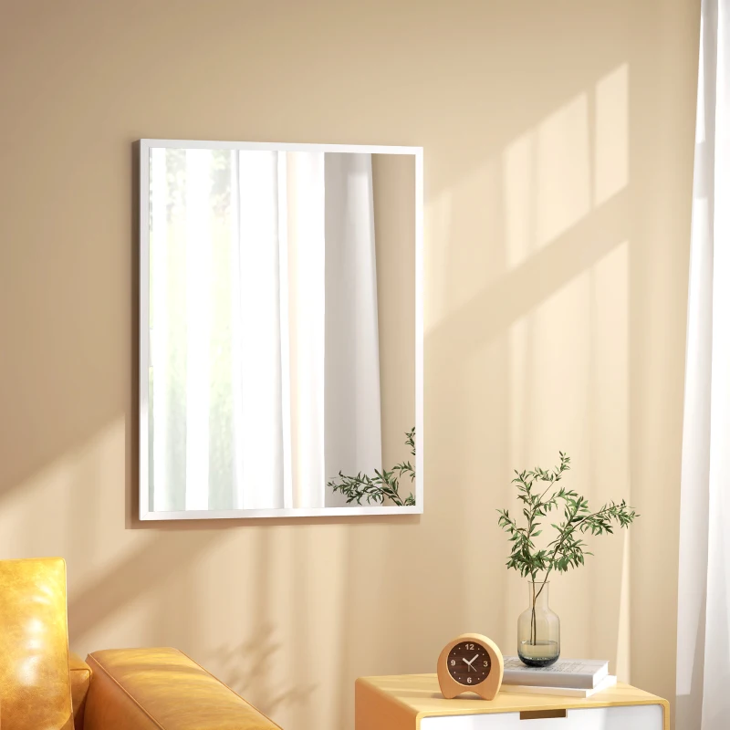 HOMCOM Miroir mural rectangulaire 90 x 70 cm, cadre en bois blanc, idéal pour la salle de bain, salon ou chambre