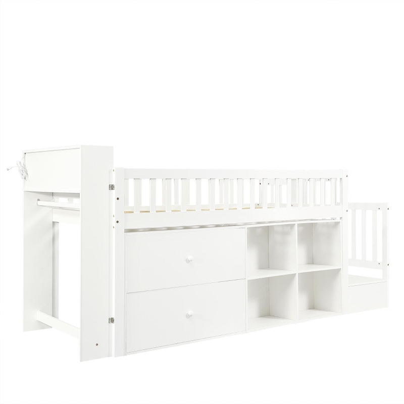 3ft Single Wooden Storage Bed with Headboard Storage and Colourful LED Strips, Single Bed with 2 Drawers, 262L x 95W x 120H cm, White