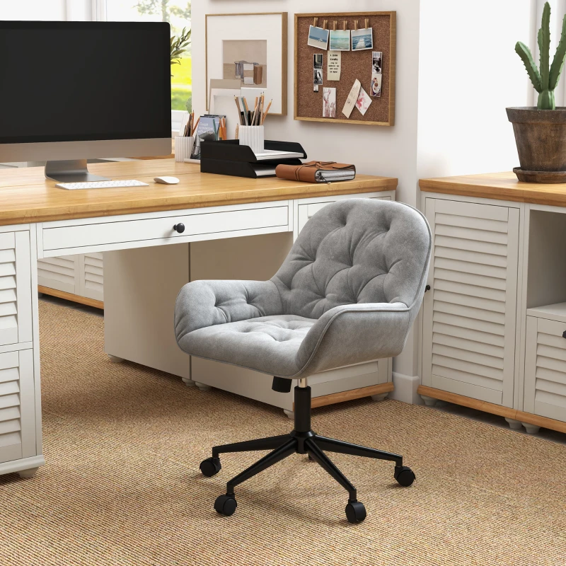 Vinsetto Cadeira de Escritório Poltrona em Veludo Assento Giratório 360° Ajustável em Altura 60x61x81-91 cm Cinzento Claro