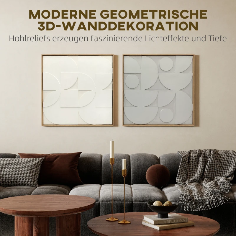 HOMCOM Wanddeko 3D 2er Set geometrisch Wanddekoration Modern Wand Deko für Wohnzimmer, Flur, 80 x 3,5 x 80 cm, Weiß
