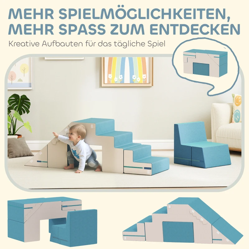 AIYAPLAY 2-teiliges weiches Spielblöcke-Set für Kleinkinder, Kunstleder, Schaumstoff, zum Klettern, Bauen, Spielen, Beige+Blau(m-4)