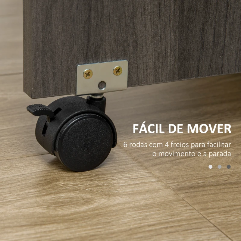 HOMCOM Mesa de Refeição Dobrável com Rodas Mesa Abatível com 2 Gavetas e Armário Mesa Auxiliar Multifuncional 120x60x76,5 cm Cinza