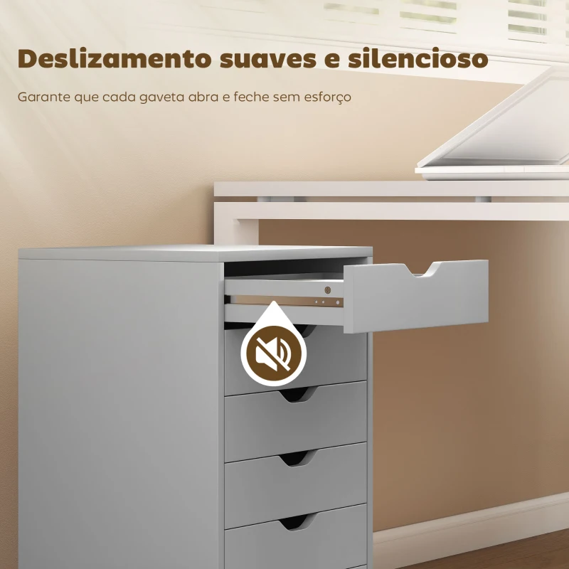 HOMCOM Bloco de Gavetas Móvel Arquivador com 6 Gavetas Suporte para Impressora com Rodas 40x35x63 cm Cinzento