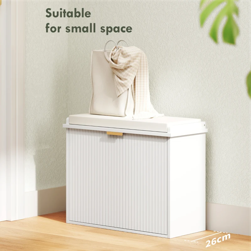 HOMCOM Elegant Six Shoe Bench, with Top Seat - White