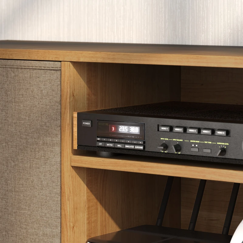 HOMCOM Mueble de TV para Televisores de hasta 50 Pulgadas con 2 Cajones de Tela y Estantes Abiertos Madera y Marrón