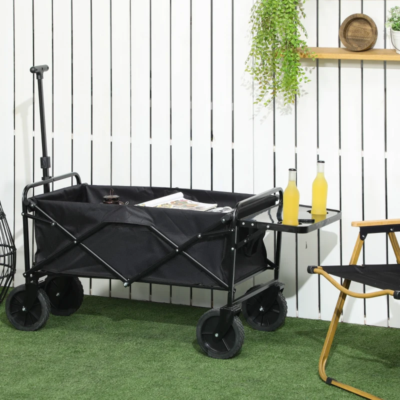 Outsunny Chariot de Jardin Pliable 4 Roues bâche Amovible poignée télescopique Inclinaison réglable Plateau Pliable noir