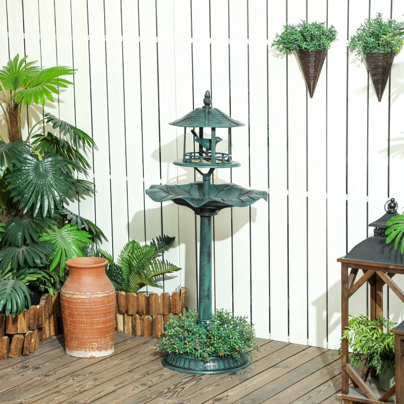 Outsunny Bain d'oiseaux abreuvoir pour oiseaux jardinière 3 en 1 Ø 50 x 113 cm polypropylène vert-de-gris