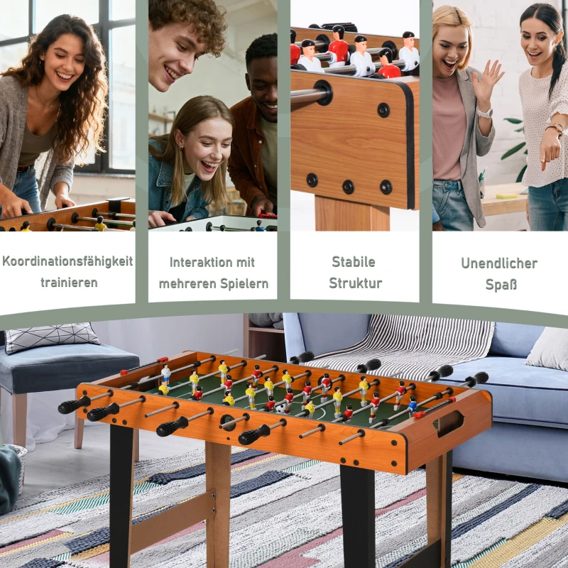 HOMCOM Tischkicker Kickertisch mit Edelstahlstangen, Für Jugendliche und Erwachsene, 84,5x40x61,2 cm, Schwarz