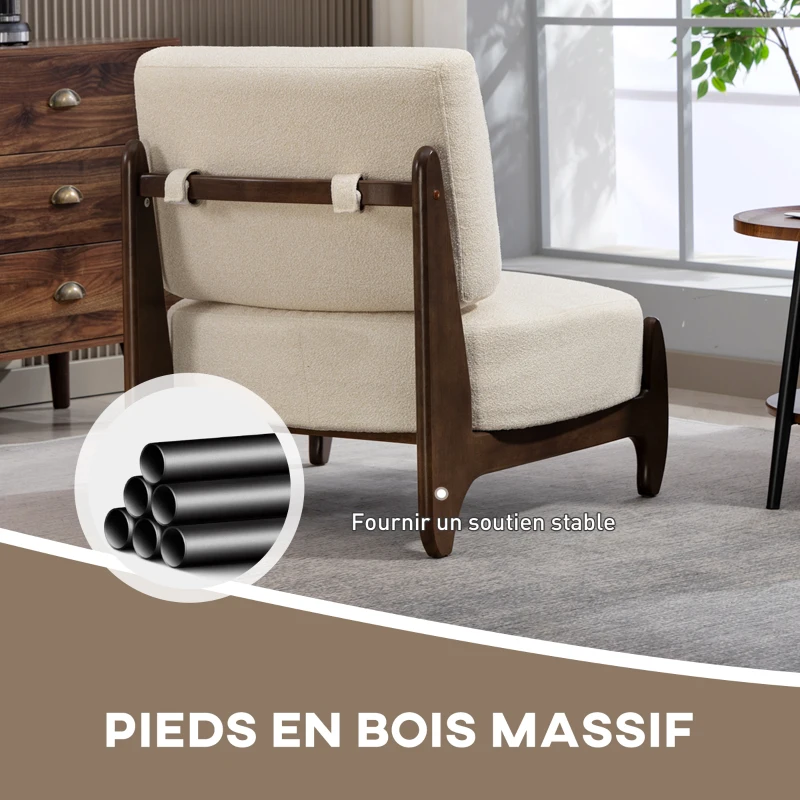 HOMCOM Fauteuil salon en chenille, fauteuil chambre confortable, coussin épais, assise rembourrée, 72 x 73,5 x 81 cm, crème