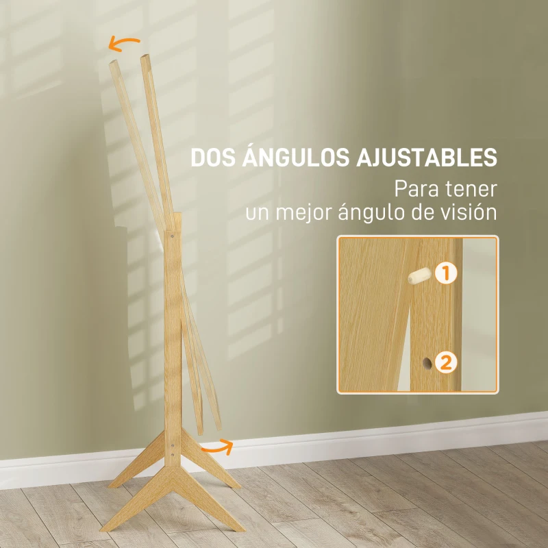 HOMCOM Espejo de Pie Cuerpo Entero Reclinable 47x46x148 cm Espejo de Cuerpo Entero Independiente con Marco rectangular Roble