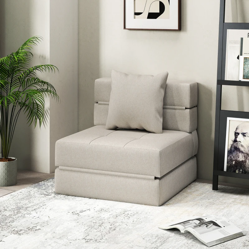 HOMCOM Poltrona 2 em 1 Sofá Cama Individual com 1 Almofada com Capa Removível Tecido 70x70x61 cm Bege